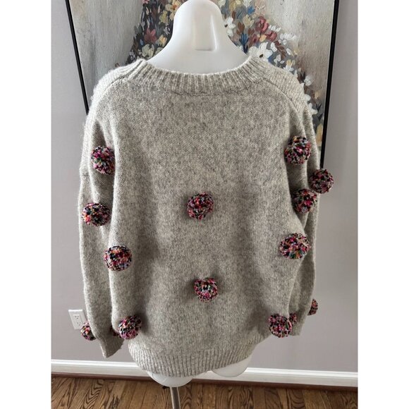 Zara multi colored pom pom sweater jumper size small grey - Picture 4 of 4